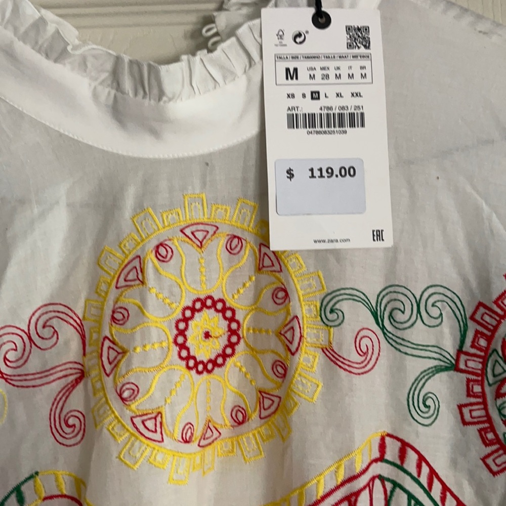 Zara white embroidered colorful maxi dress